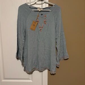 Habitat Light Blue Embroidered Boho Tunic Size Medium